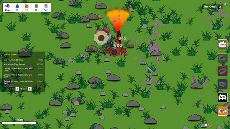An elemental attack hitting several rocks